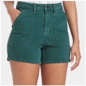 Green denim carpenter shorts
